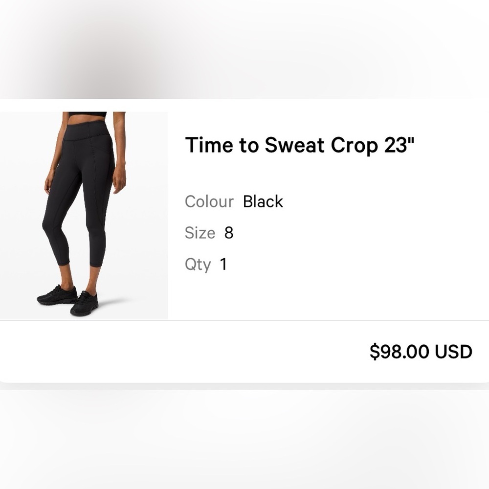 Lululemon Time to Sweat Crop 23" Leggings — Black